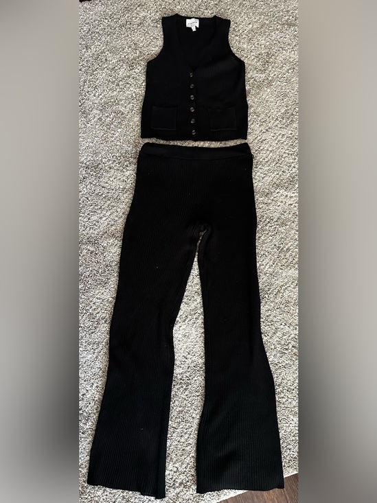 Pink Rose Pants - Pink Rose Black Ribbed Boot-Cut Pants with Matching Button Vest